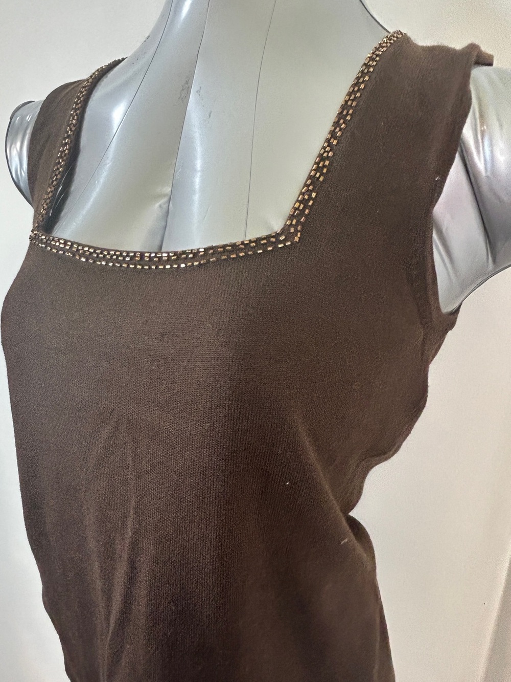 Willi Smith Brown Beaded Square-Neck Tank Top View 4